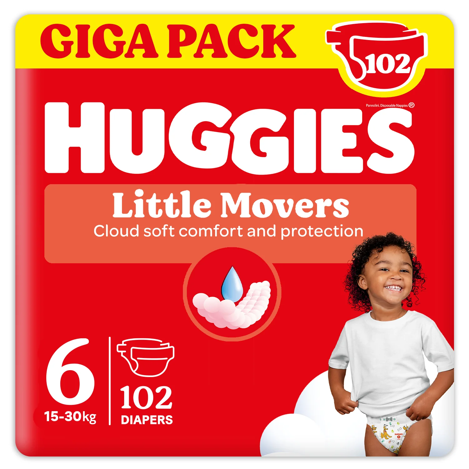 Huggies Pannolini Little Movers Taglia 6 (15-30 kg) Gigapack 102 pezzi