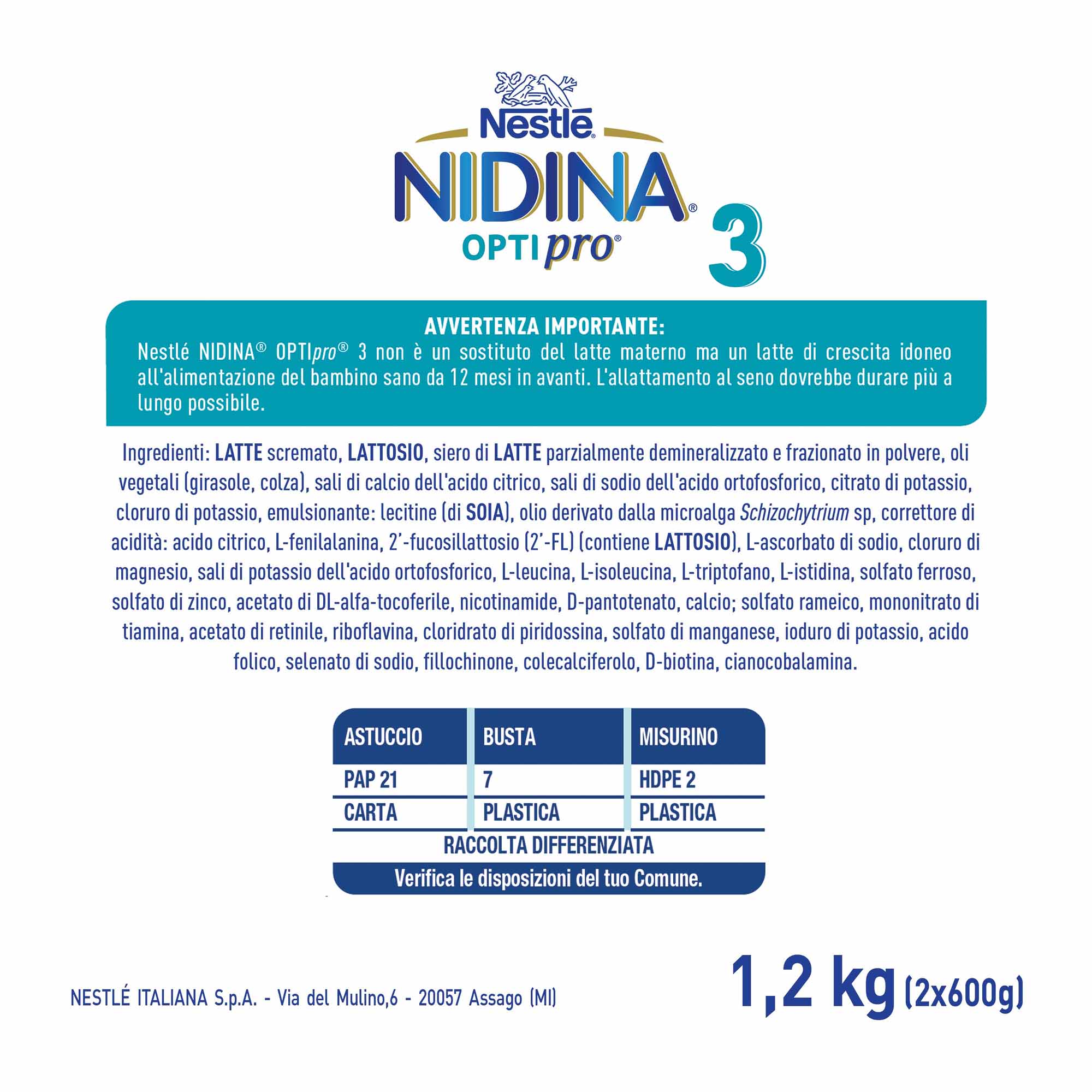 Nestlé Nidina Optipro Latte di Crescita 3 in polvere 1,2 kg (2x600 g) - Image 3