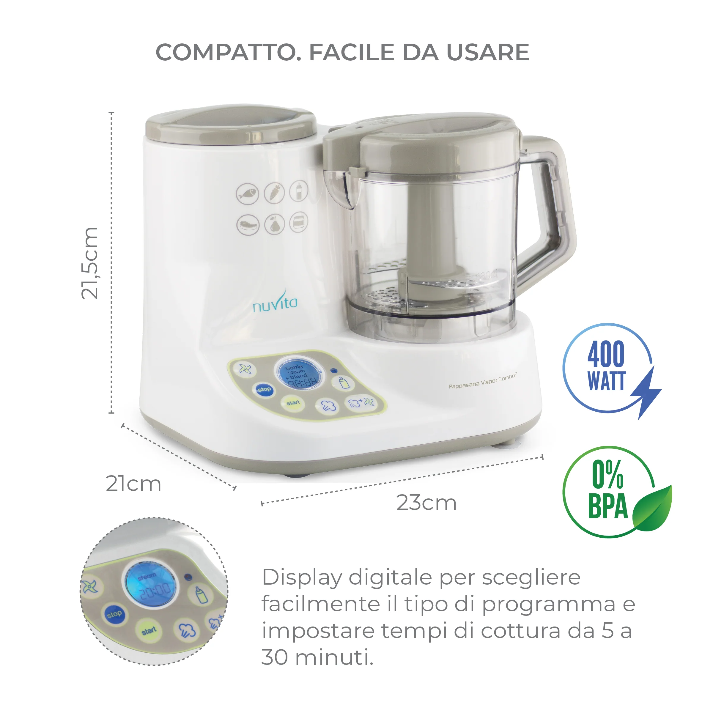 Nuvita Cuocipappa e scaldabiberon Pappasana Vapor Combo 2 - Image 3