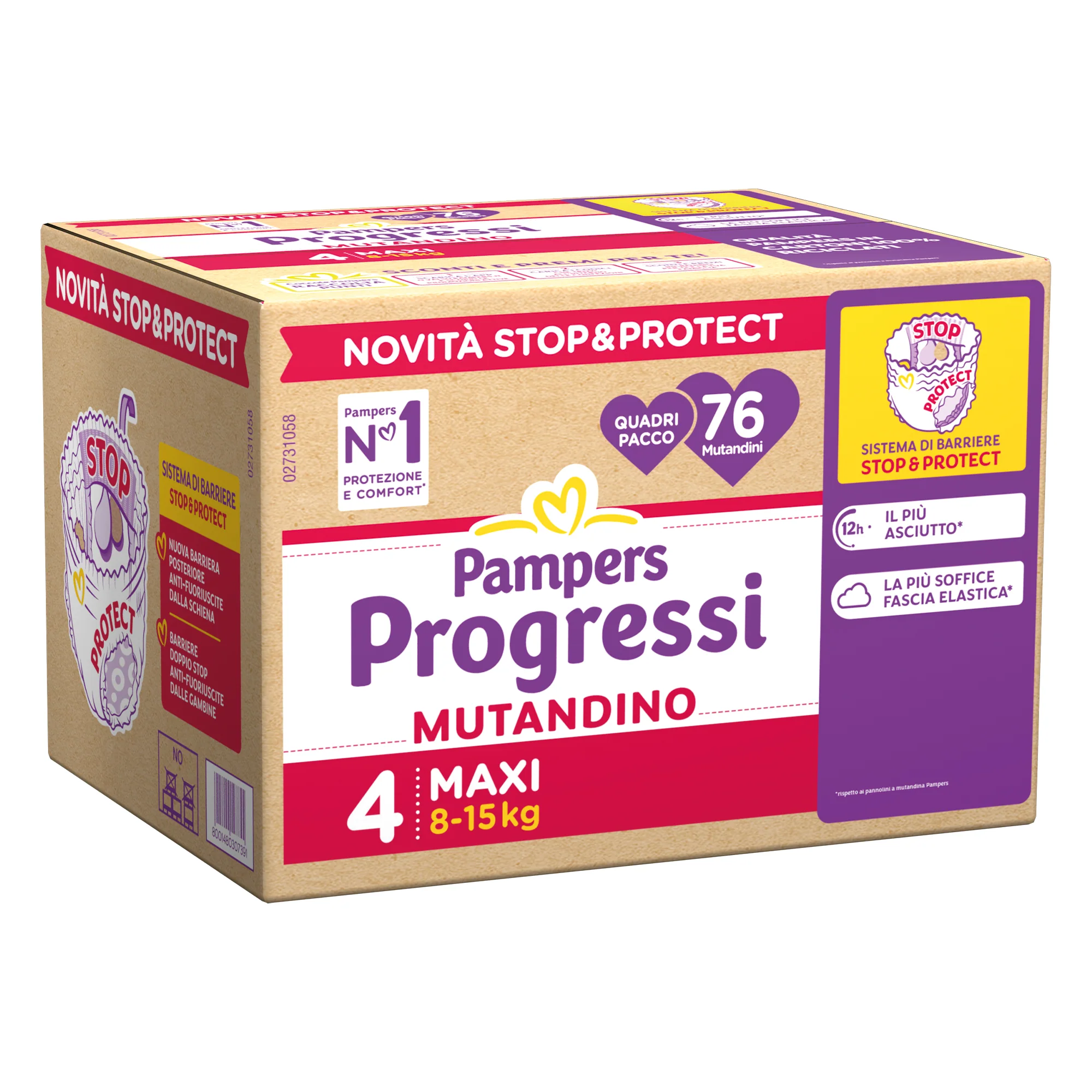 Pampers Mutandine Progressi Taglia 4 (8-15 kg) Quadripacco 76 pezzi