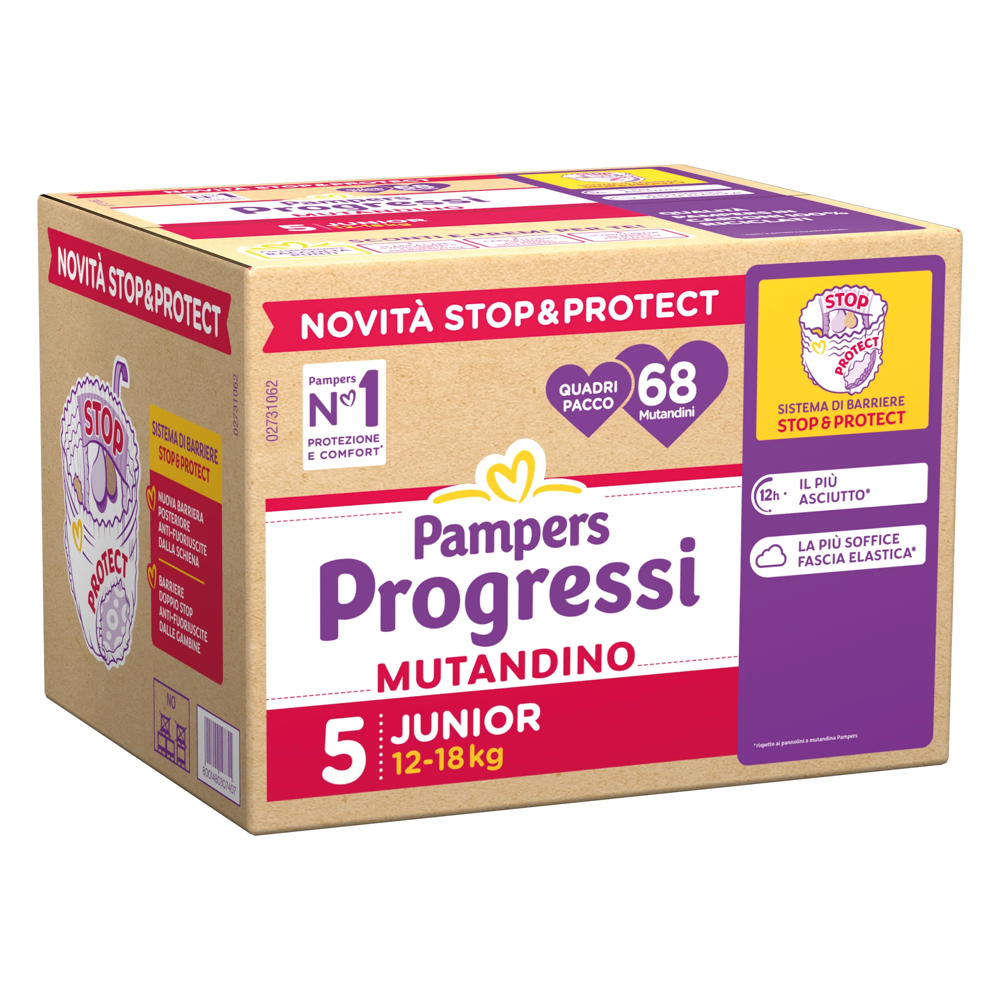 Pampers Mutandine Progressi Taglia 5 (12-18 kg) Quadripacco 68 pezzi