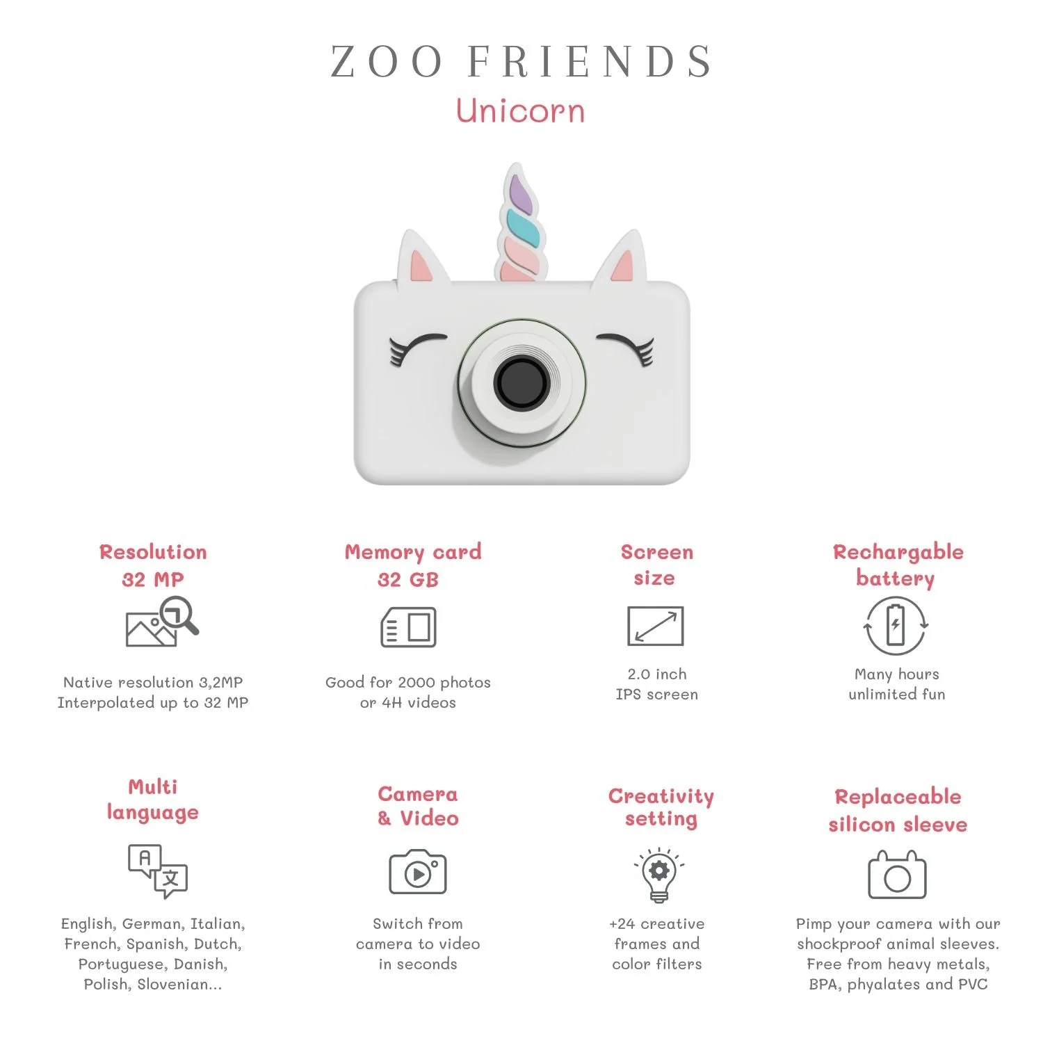 The Zoofamily Fotocamera Digitale Zoo Friends Unicorno +3 anni - Image 4